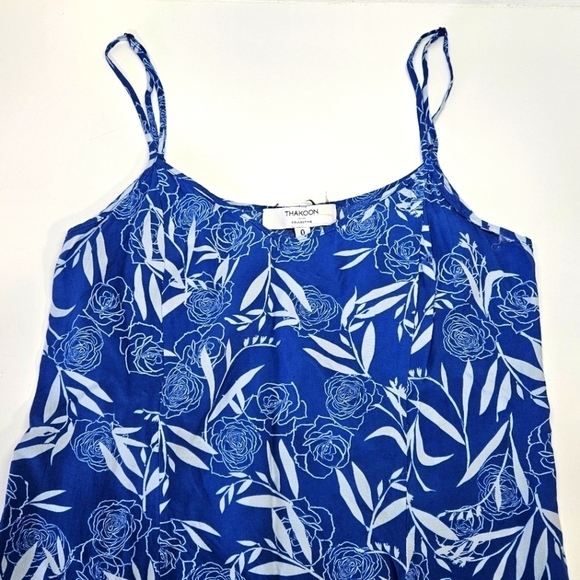 Thakoon Collective Blue Leaf Ruffle Short Slip Dress Size 0 - Picture 3 of 8